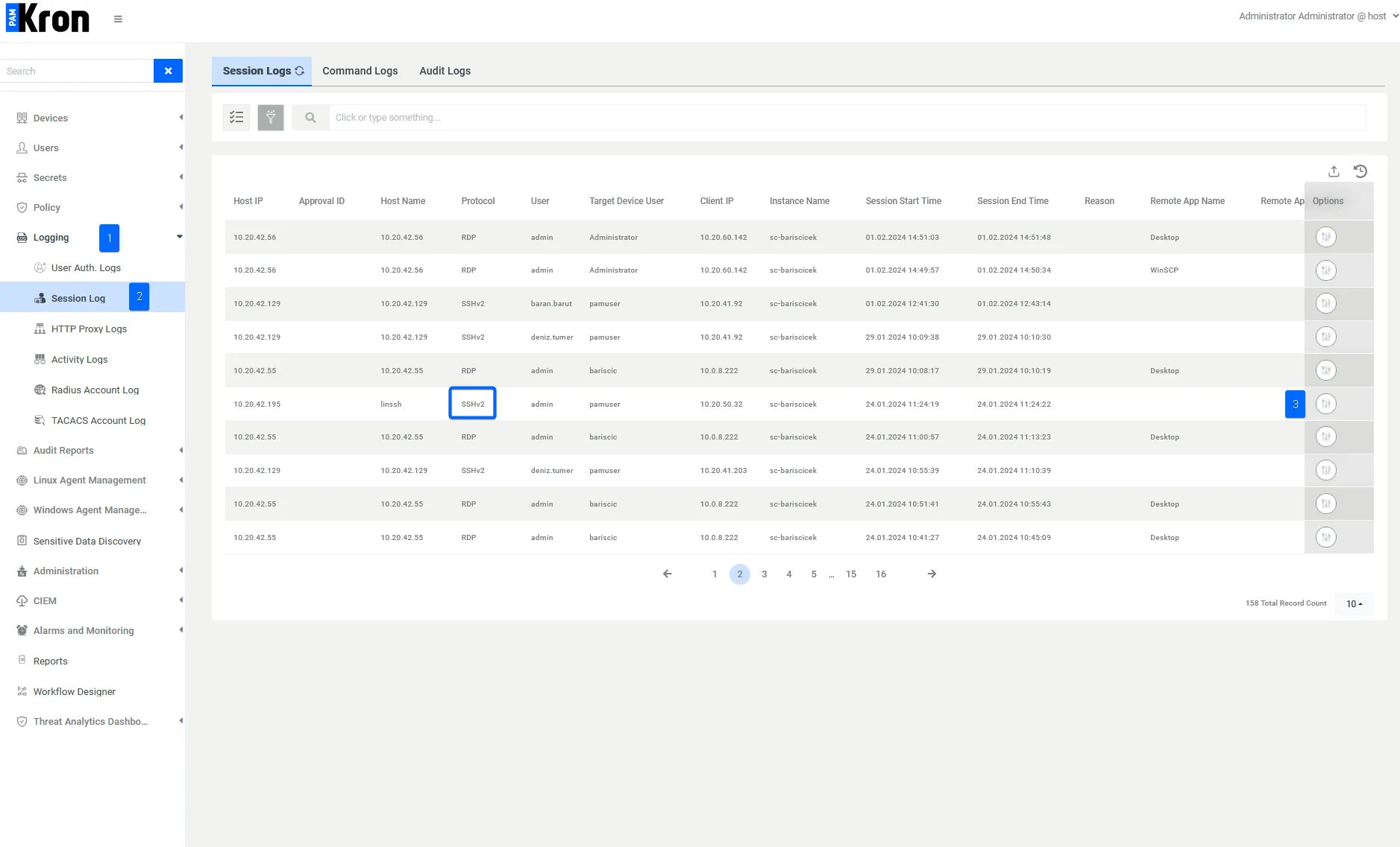 In Session Log, user can see the connection protocol and see the SSH session details