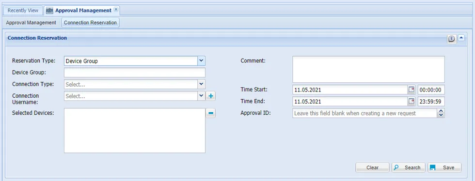 Device Group selection in Connection Reservation screen