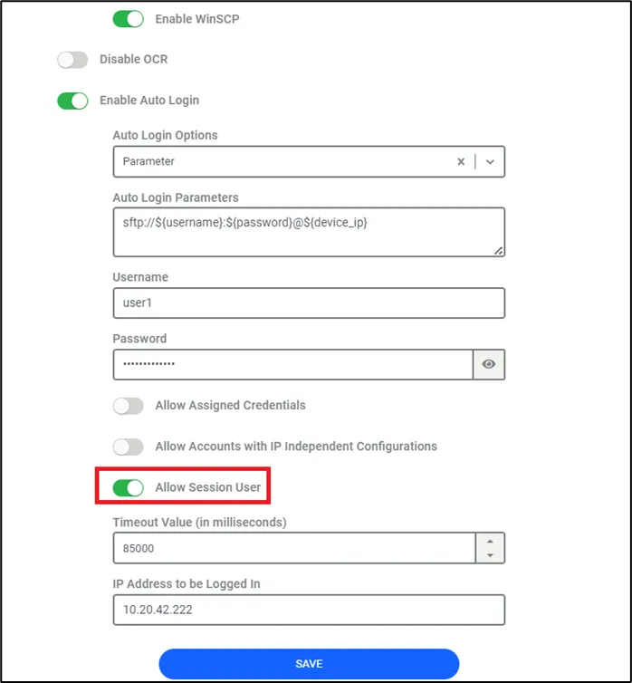 Session User Configuration Parameters for Remote Application Login