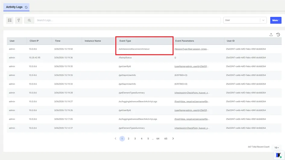 SSH Timeout logging