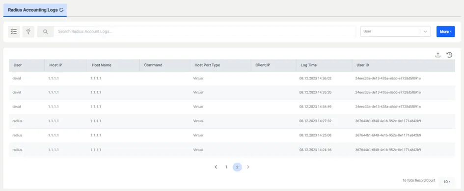 RADIUS Account Logs RADIUS Account Logs