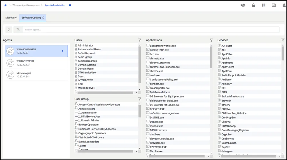 An example of the Service Catalog Screen