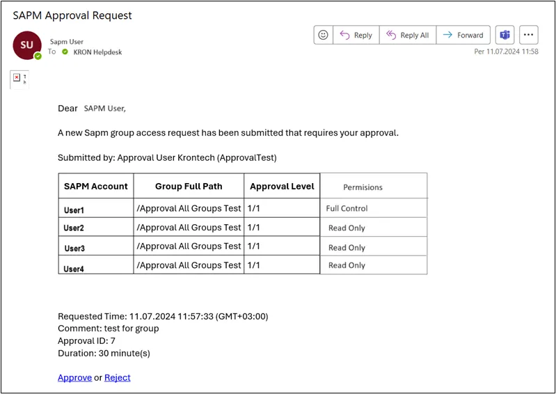 Vault Approval Request E-mail