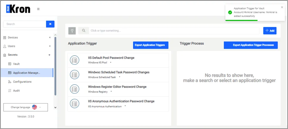 Application Management – Application Trigger Definition Screen Application Management – Application Trigger Definition Screen
