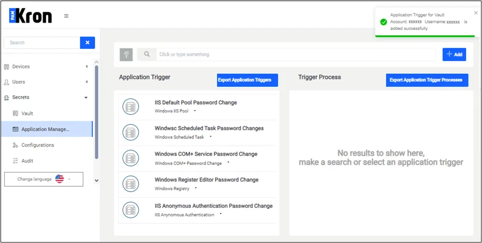Application Management – Application Trigger Definition Screen