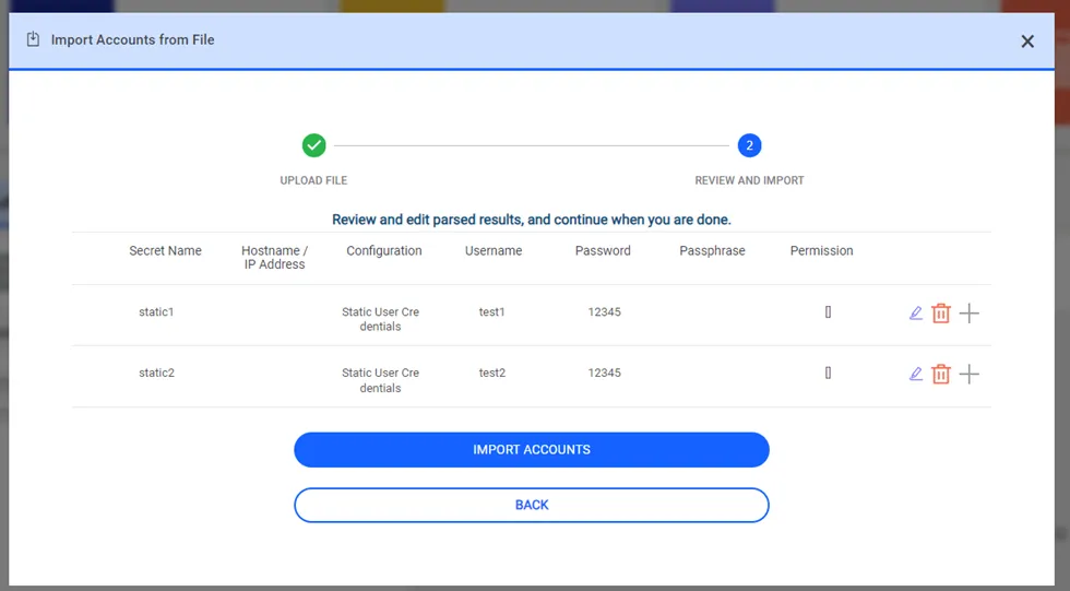 Bulk Import result screen