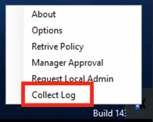 Collecting logs for tray application