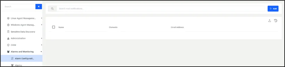 Alarm Configuration Screen Alarm Configuration Screen