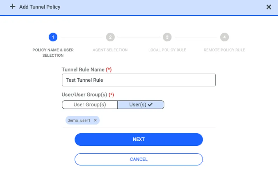 The step for naming the policy and selecting the users/user groups to whom the policy will be applied