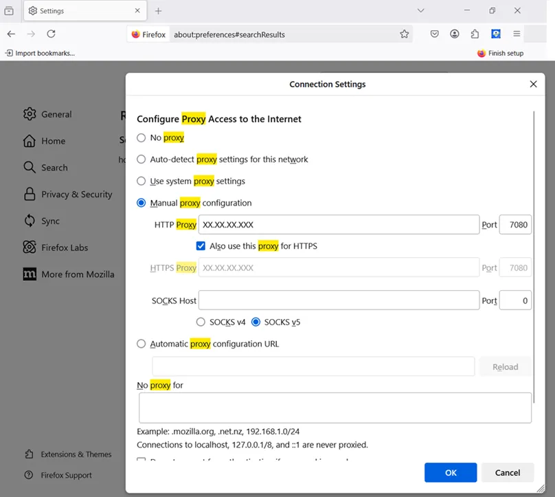 HTTP Proxy Mozilla Firefox Settings