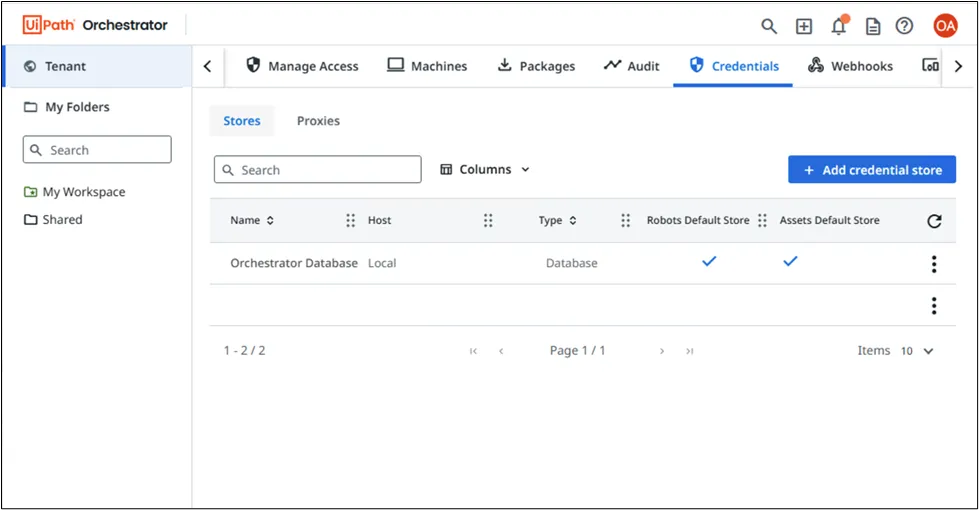 Navigate to Credential Store