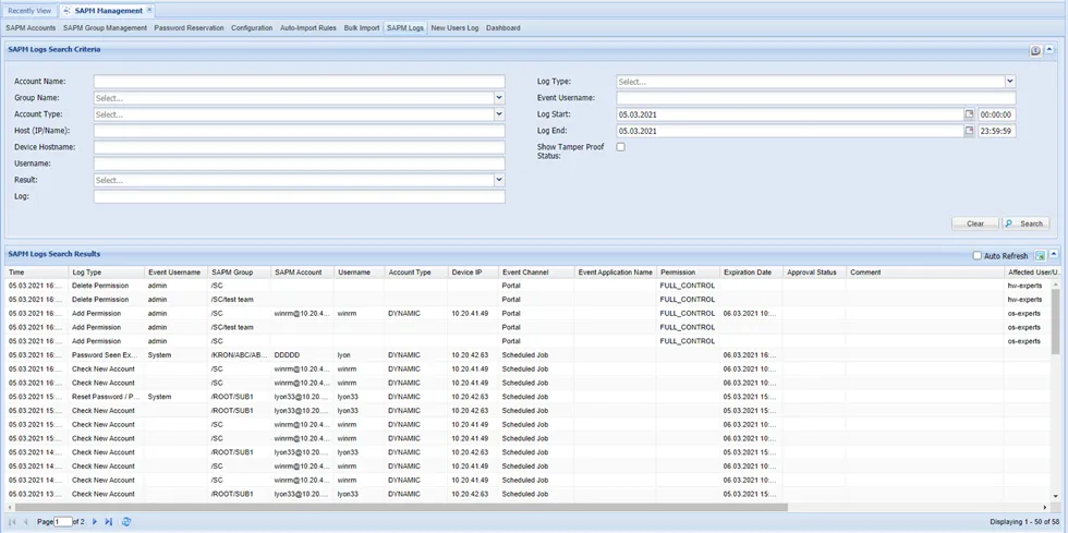 SAPM Logs