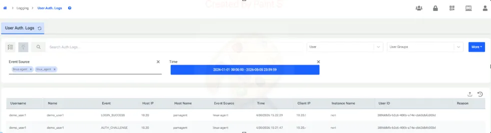 Authentication logs of Linux Agent