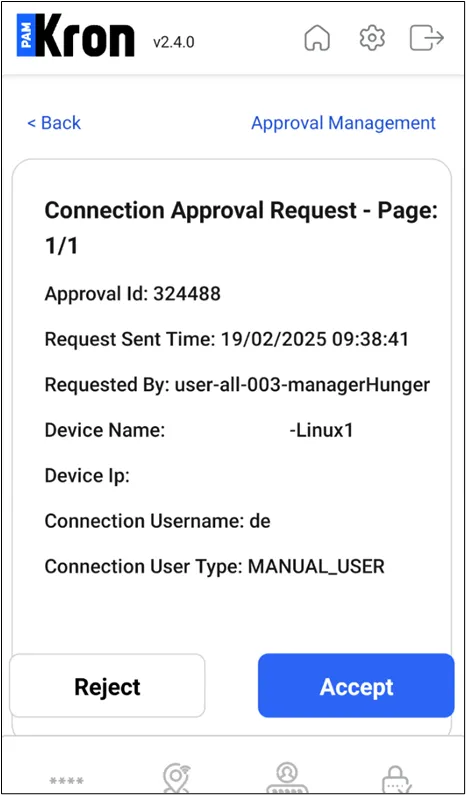 Connection Approval Request example