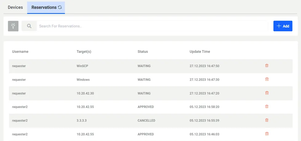 Connection Reservation tab.
