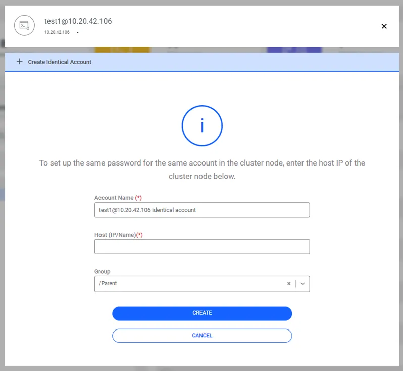 Create Identical Account dialog box