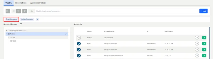 Multiple Selection and Reset under Password Vault Accounts