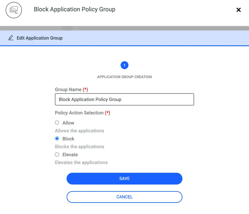 Block Application Policy Group Creation