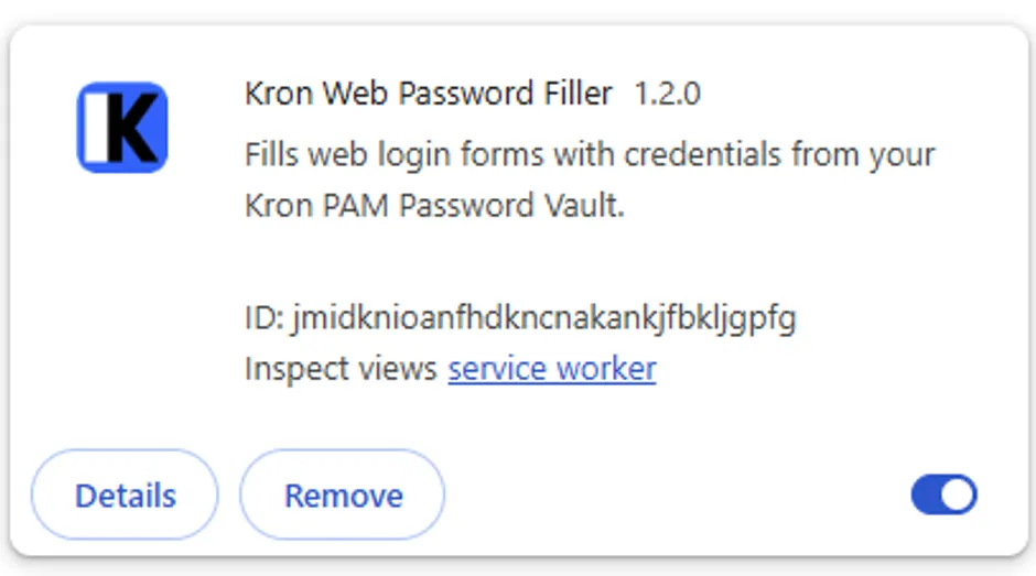 Showing the extension details in the browser's extension page