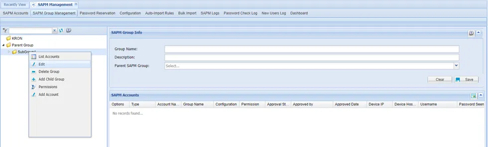 SAPM Group right-click menu