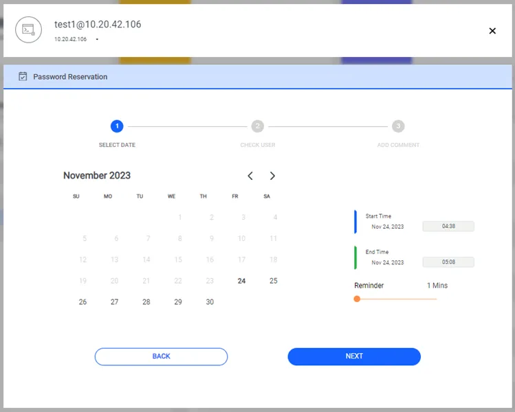 Password Reservation Pop-up Window