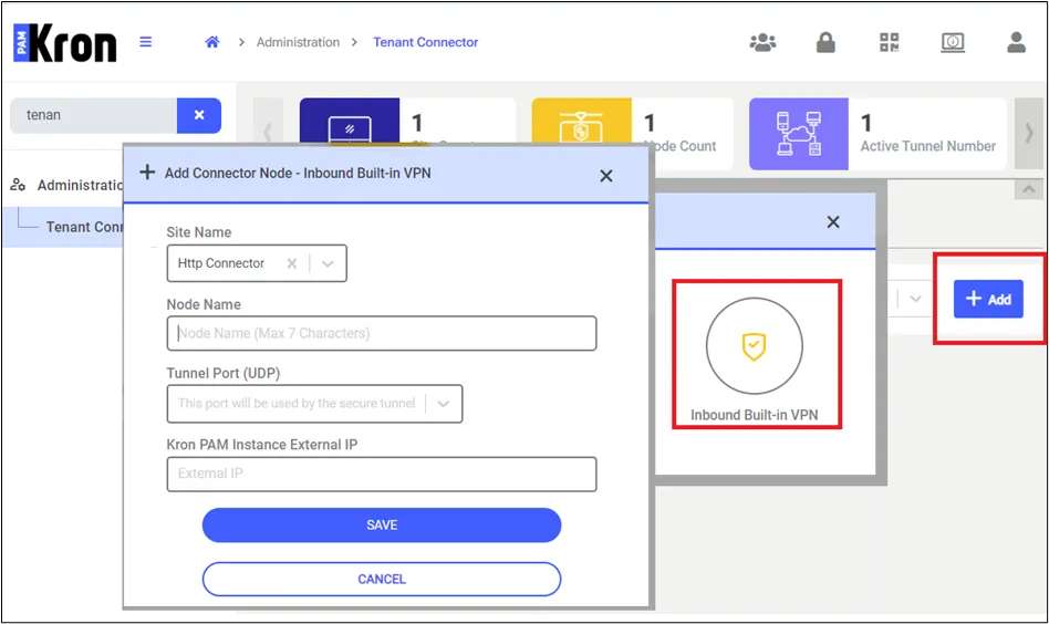 Inbound VPN Definition Screen
