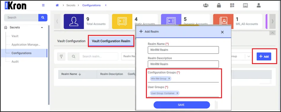 Pantalla de definición de coincidencia de configuración de Vault y grupo de usuarios Pantalla de definición de coincidencia de configuración de Vault y grupo de usuarios