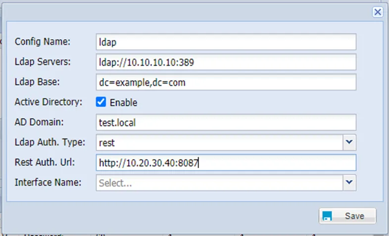 TACACS+ Management “Add Configuration” popup