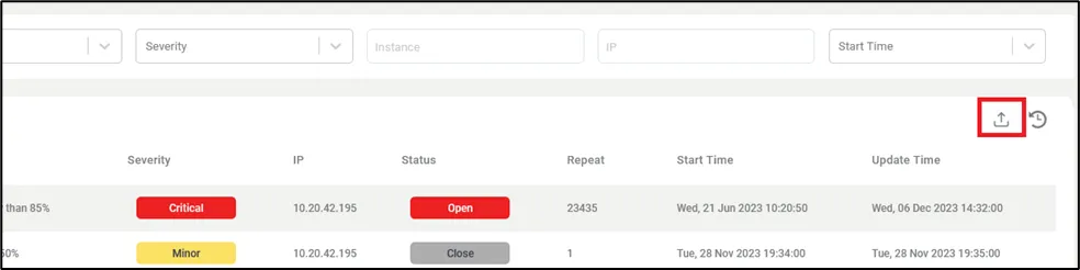 Downloading Alarm Data as csv File Downloading Alarm Data as csv File