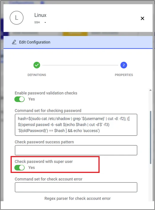 Check Password option with Super User for SSH Configuration