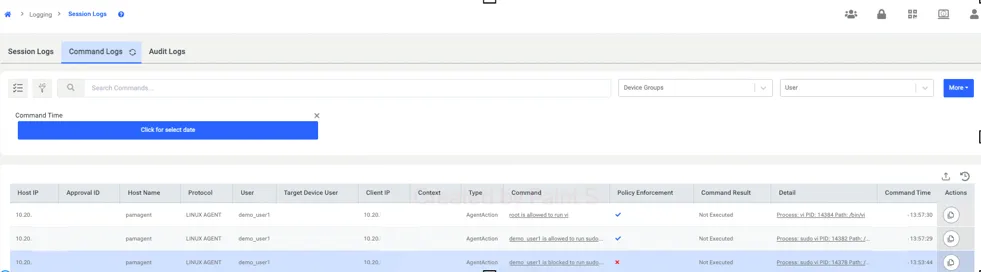 Sudo command process Logs on Kron PAM Command Logs 