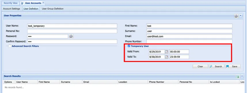 Temporary user creation