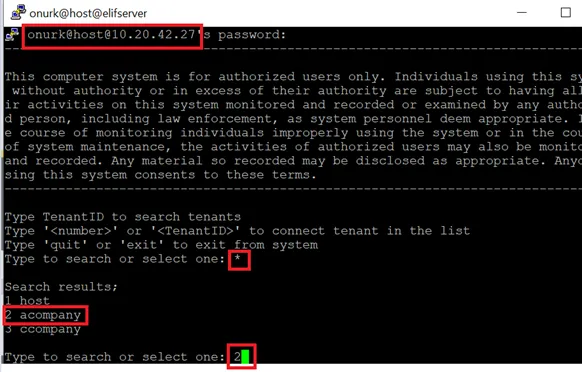 Select Tenant or Host over an SSH Client