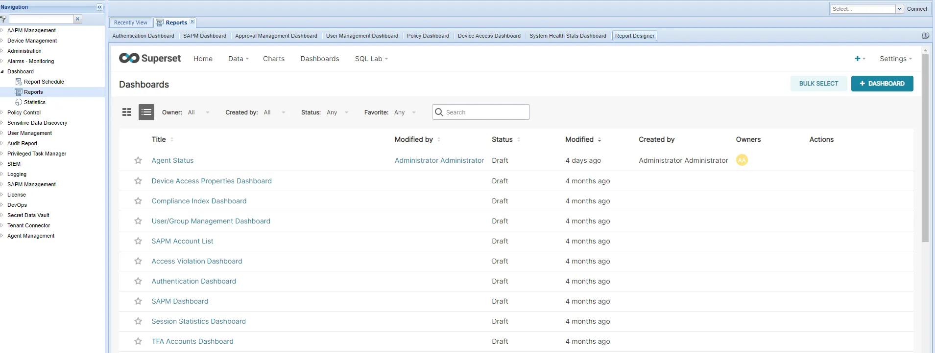 Report Designer Tab of the Reports Screen (accessible to the Admin user) Report Designer Tab of the Reports Screen (accessible to the Admin user)