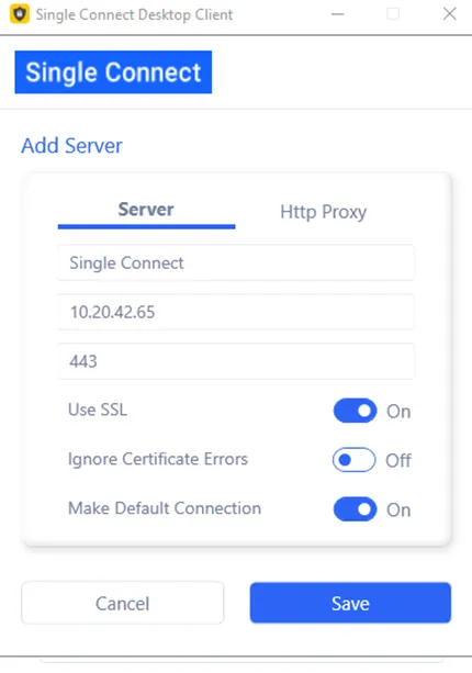 Single Connect Desktop Client Connection Interface