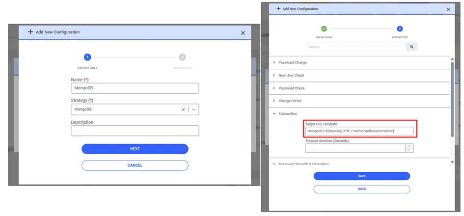 Definición de configuración de MongoDB