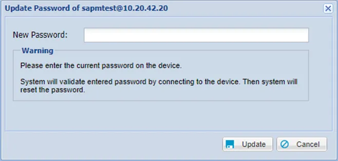 Update Password window Update Password window