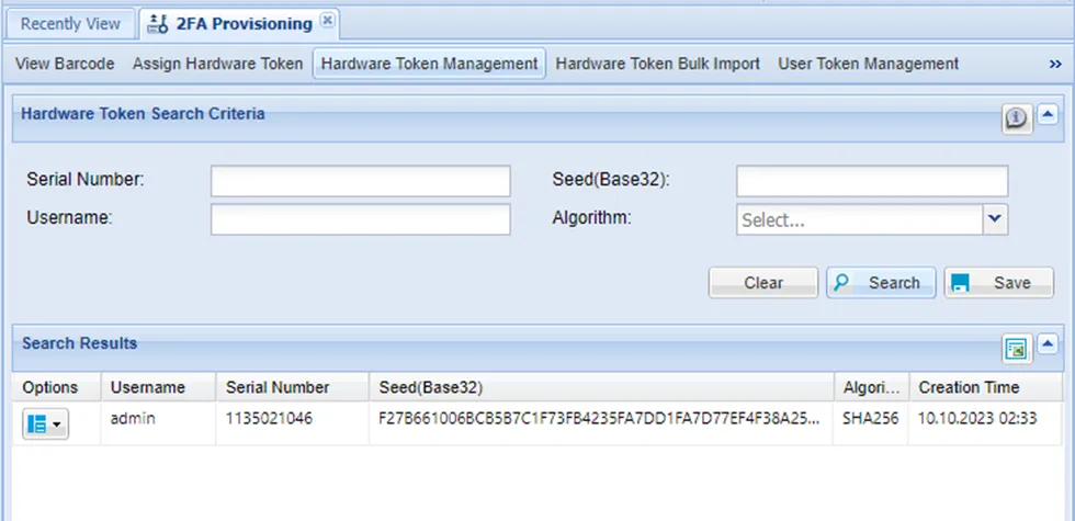 Hardware Token Management Menu Hardware Token Management Menu
