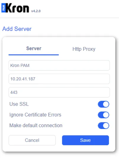 Kron PAM Desktop Client Connection Interface