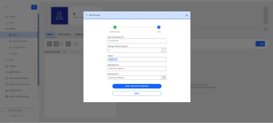 Segunda página de creación de una cuenta de Password Vault