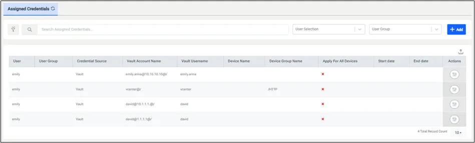 Configuración de Assigned Credentials 
