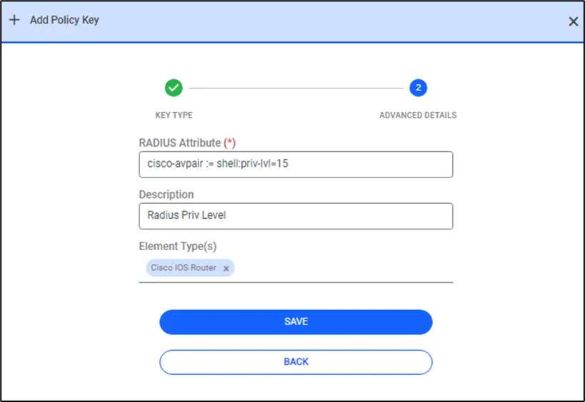 RADIUS Attribute definition screen