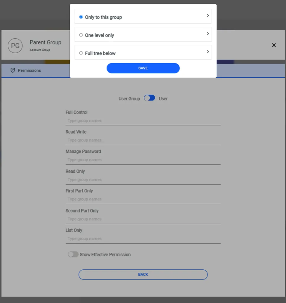 Assign Permissions to the Account Group.