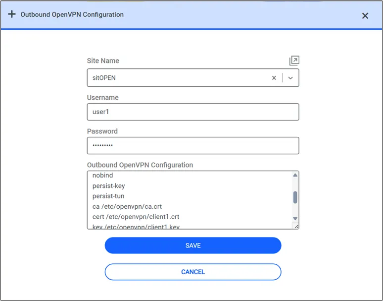 OpenVPN Connector Configuration Screen
