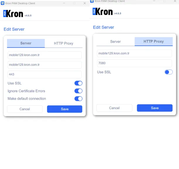 Interfaz de conexión de Kron PAM Desktop Client