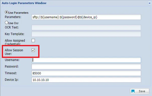 Session User Configuration Parameters for Remote Application Login