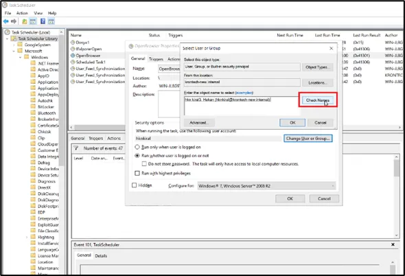 Windows Scheduled Task Definition Screen