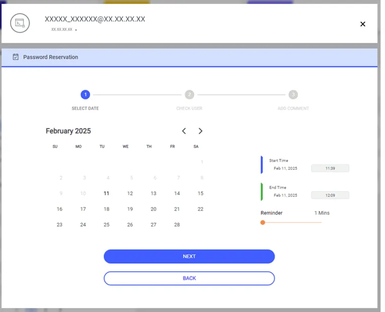 Password Reservation Pop-up Window Password Reservation Pop-up Window