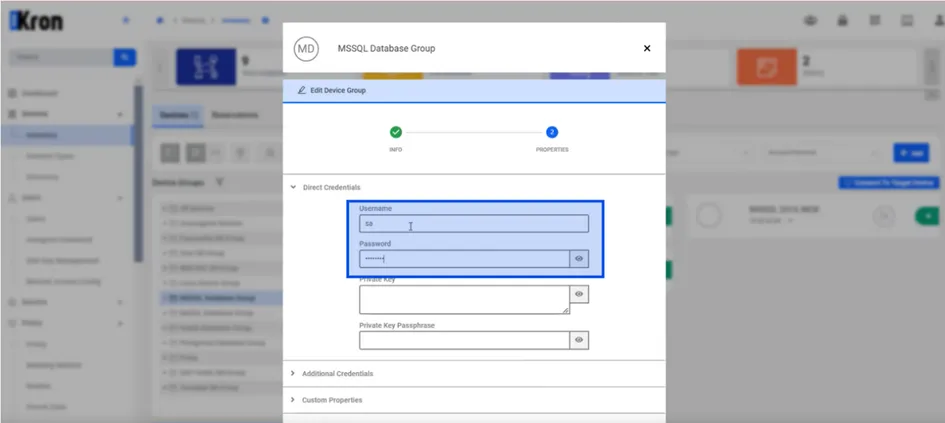 Direct Credentials in Target Device Group Edit Screen