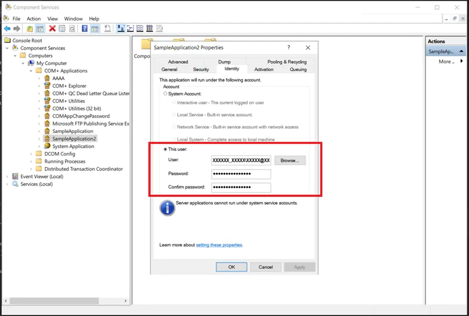 Windows Component Services Screen